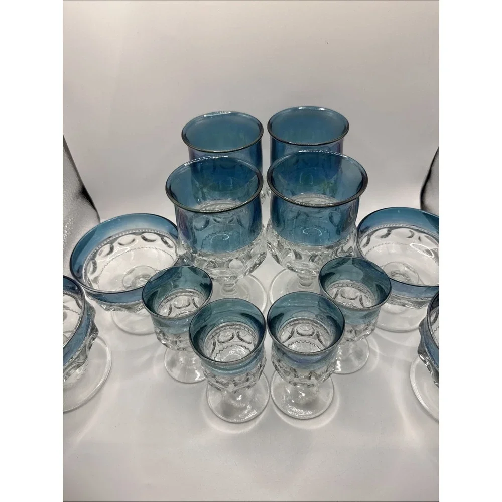 Blue Crown By Colony Set‎ 4 Wine Cup, Water Goblet, Dessert Dish (12 Pieces)